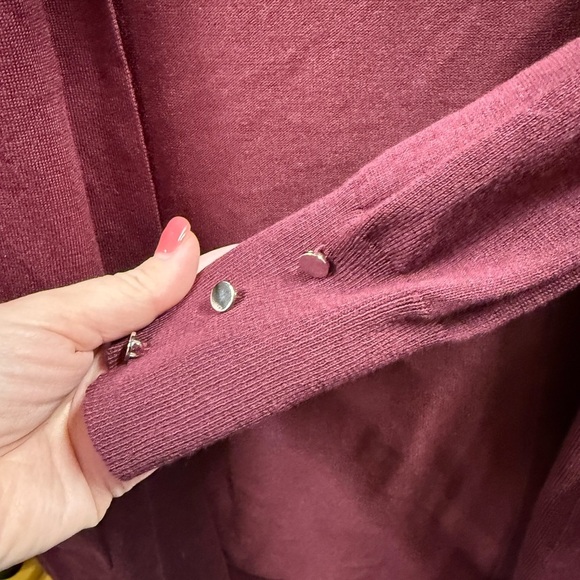 NEW Pointelle Women's Sz S Burgundy 3/4 length Cardigan Sweater Jacket - Picture 7 of 11